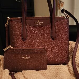 Kate Spade Glittery Brown Shoulder Bag and Wallet Set